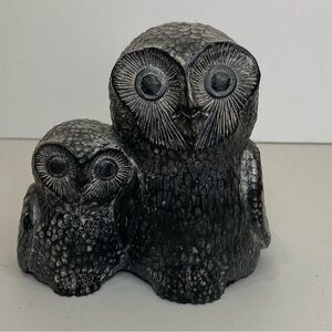Vintage Nuvuk Canada Soapstone Sculpture Figurine Sitting Owls Mom and Owlet